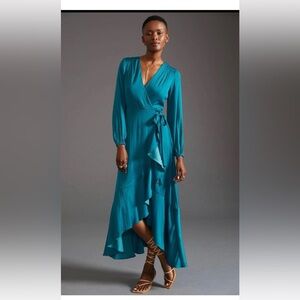 Anthropologie Maeve V-Neck Wrap Maxi Dress Turquoise S